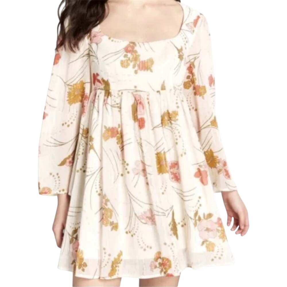 Modcloth Sweet Sixties Dress Babydoll Fit Flare Bell Empire Floral Cream 6